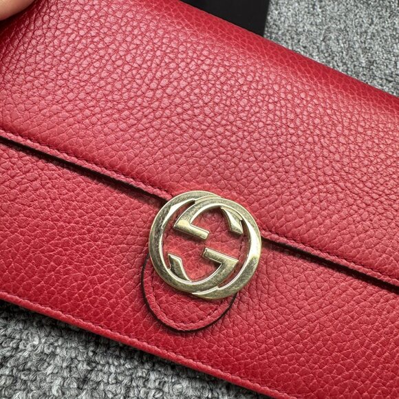 GUCCI Interlocking Wallet On Chain Red Leather Shoulder Bag 499-080725 - Picture 4 of 14